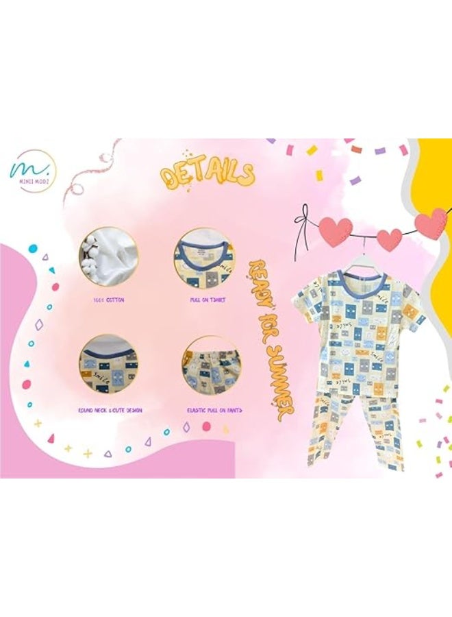 MINIIMODZ MINII MODZ Smile Teddy Print Shirt and Pant Set | Soft Cotton Dress Sleepwear | Cute Outfit Suitable for Kids, Toddlers, and Infants - Image 4